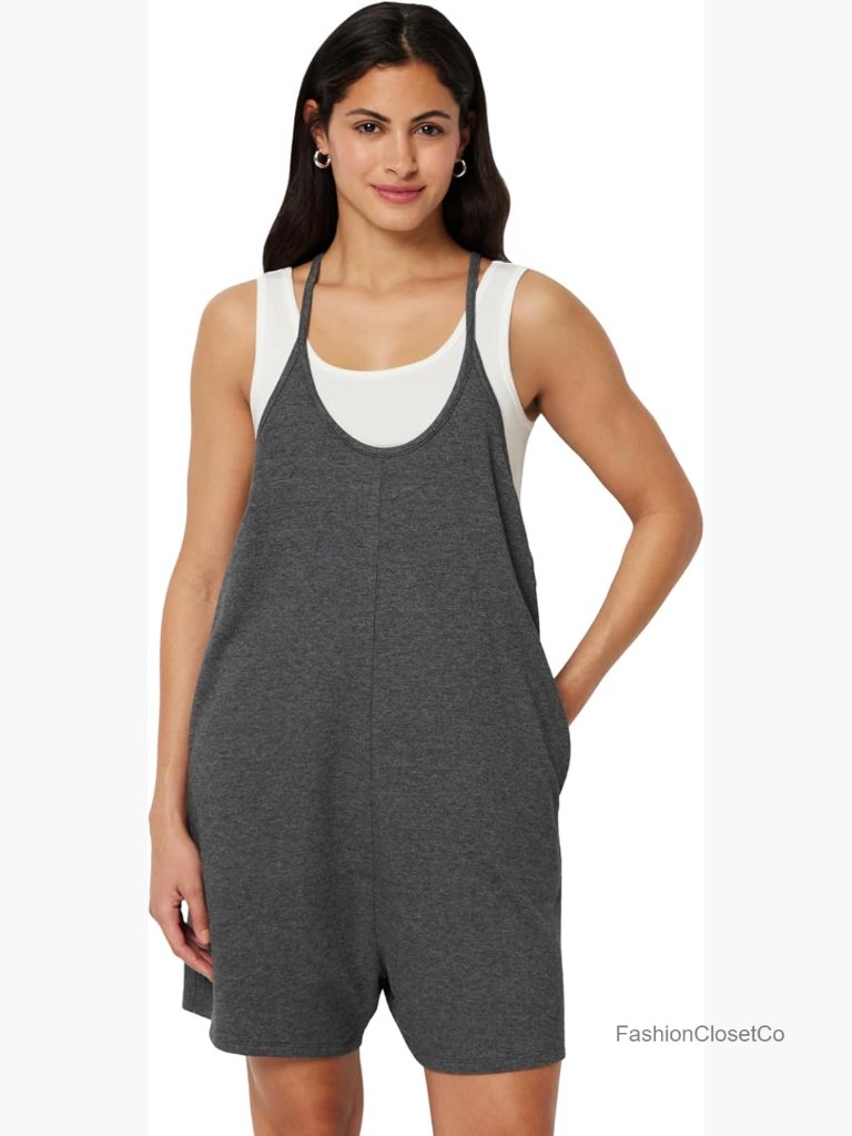 Oversized-Fit Sleeveless Romper With Pockets - Cotton Viscose French Terry